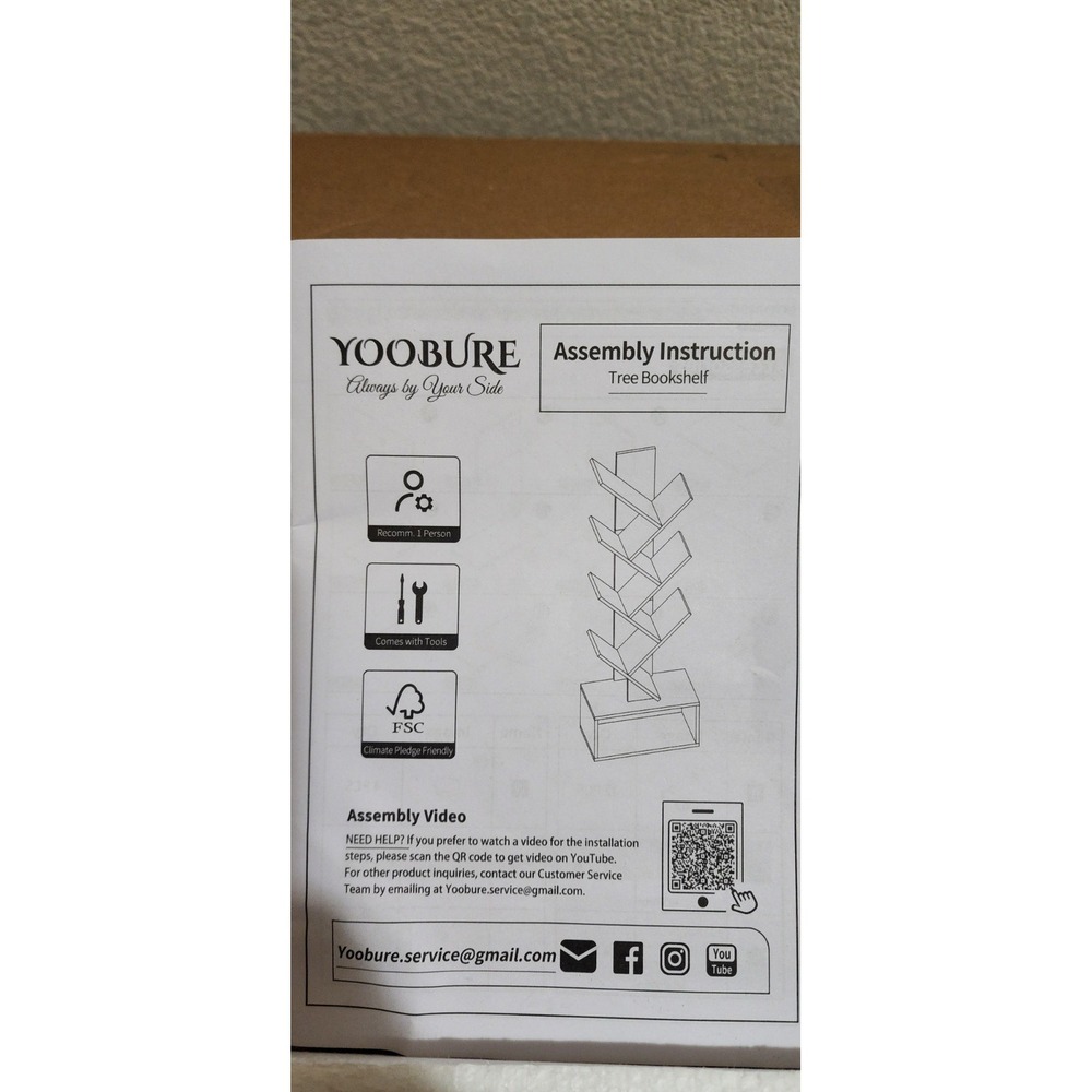 Yoobure Tree Bookshelf - Wooden 6 Shelf Retro Floor Standing Bookcase Tall